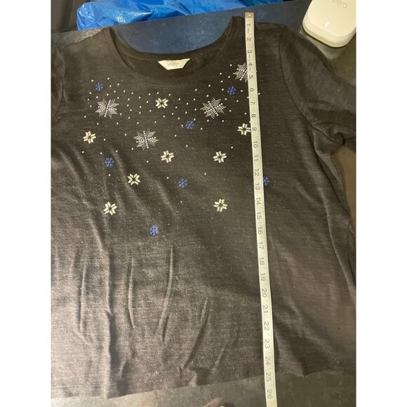 CJ Banks Black Round Neck 3/4 Sleeve Snowflake Sweater - Picture 9 of 10